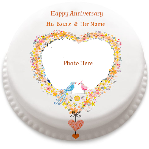 Anniversary Cake With Name And Photo Frame In Heart Anniversary Cake With Name And Photo Frame In Heart