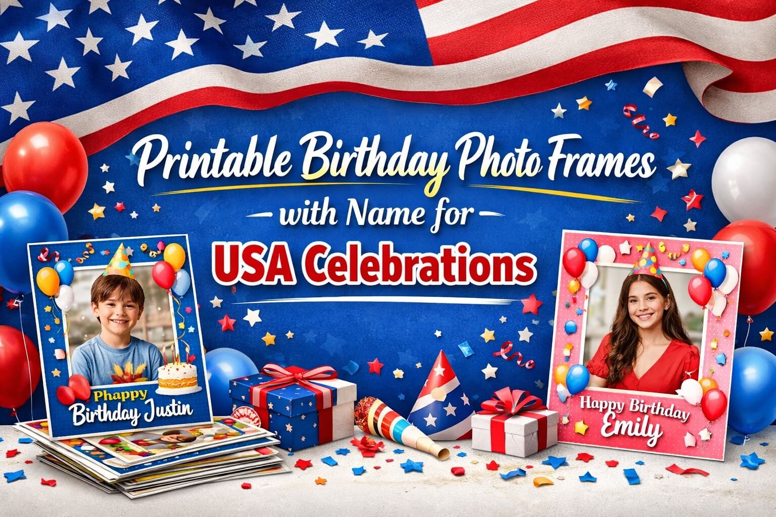 Printable Birthday Photo Frames with Name for USA Celebrations
