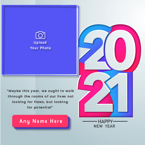 Happy New Year Holiday 2021 Cards Photo Frame With Name