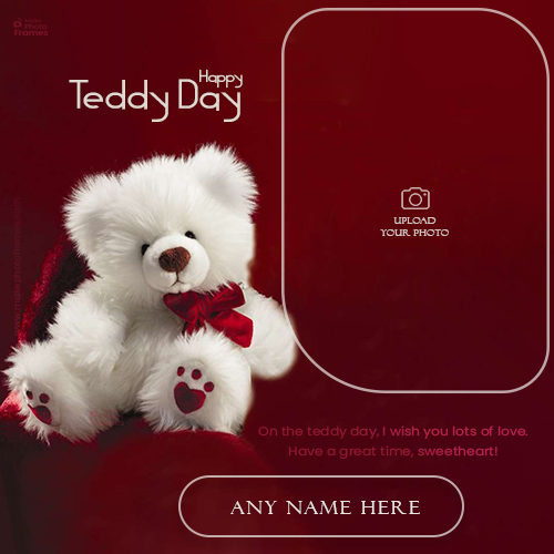 Happy Valentine Teddy Day 2025 Photo Frame With Name