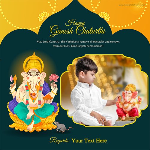 Personalized Vinayak Ganesh Chaturthi 2025 Wishes With Photo Frame Edit