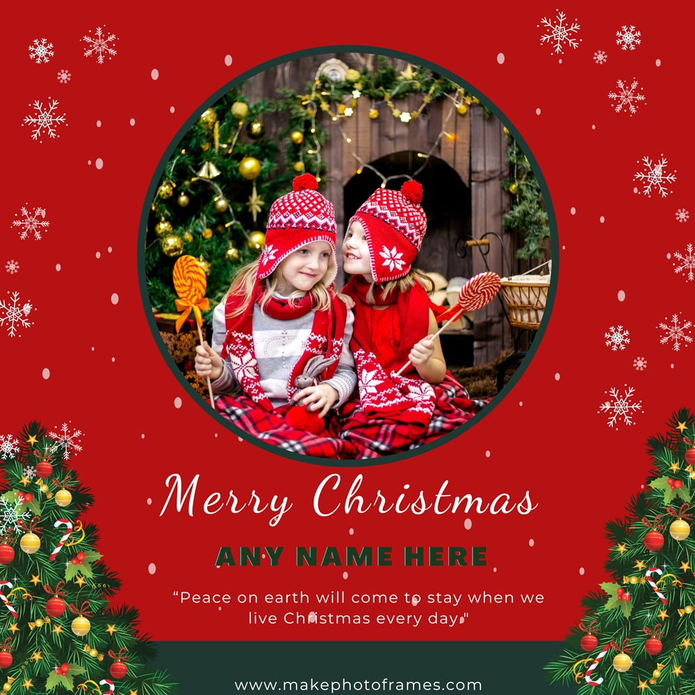 Free Merry Christmas 2025 Pictures Card With Name And Photo Frame