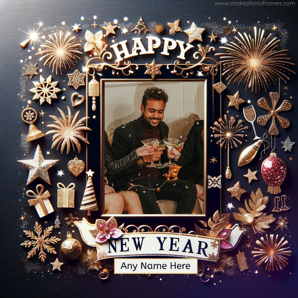 2025 Happy New Year Free Photo Frame With Name