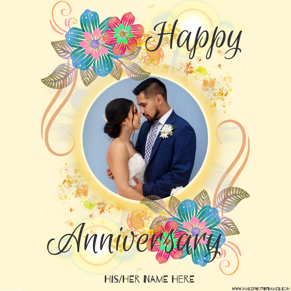 Wedding Anniversary Frame Design With Photo And Name Edit