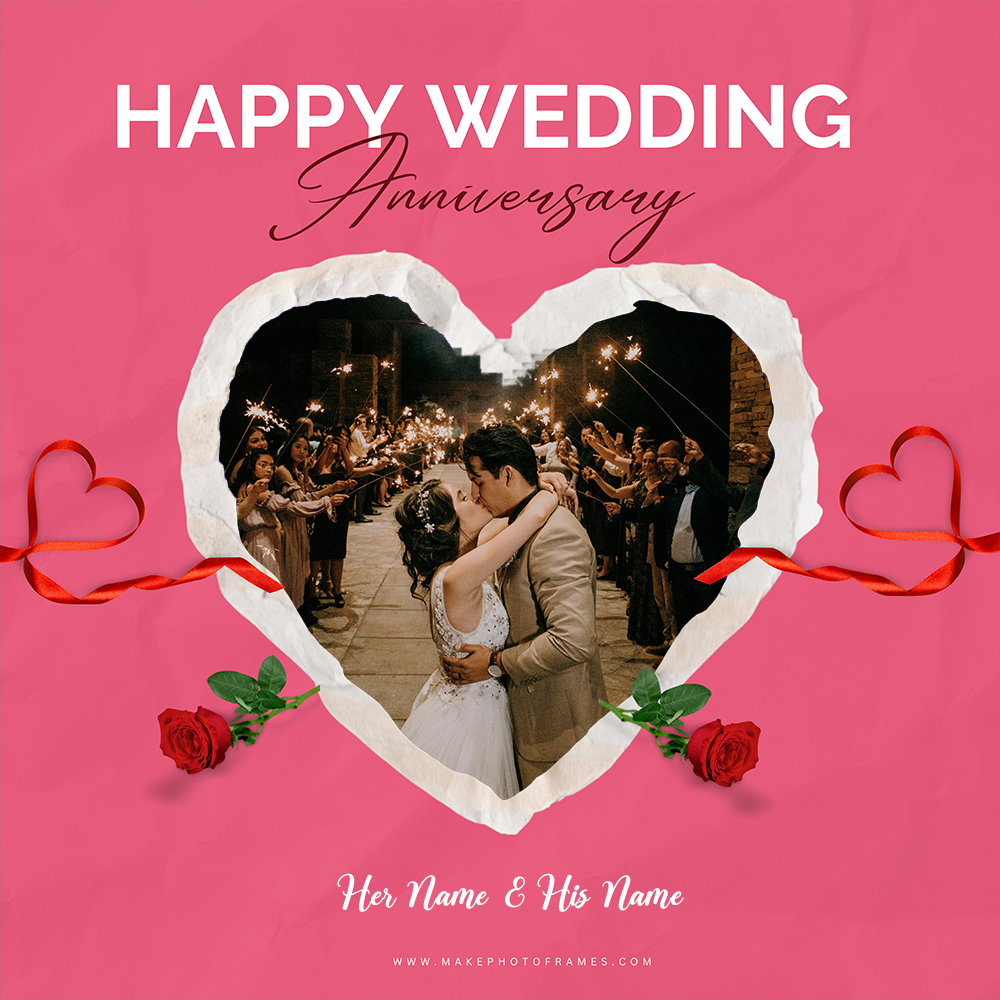 Love Wedding Anniversary Photo Frame With Name Online Editing