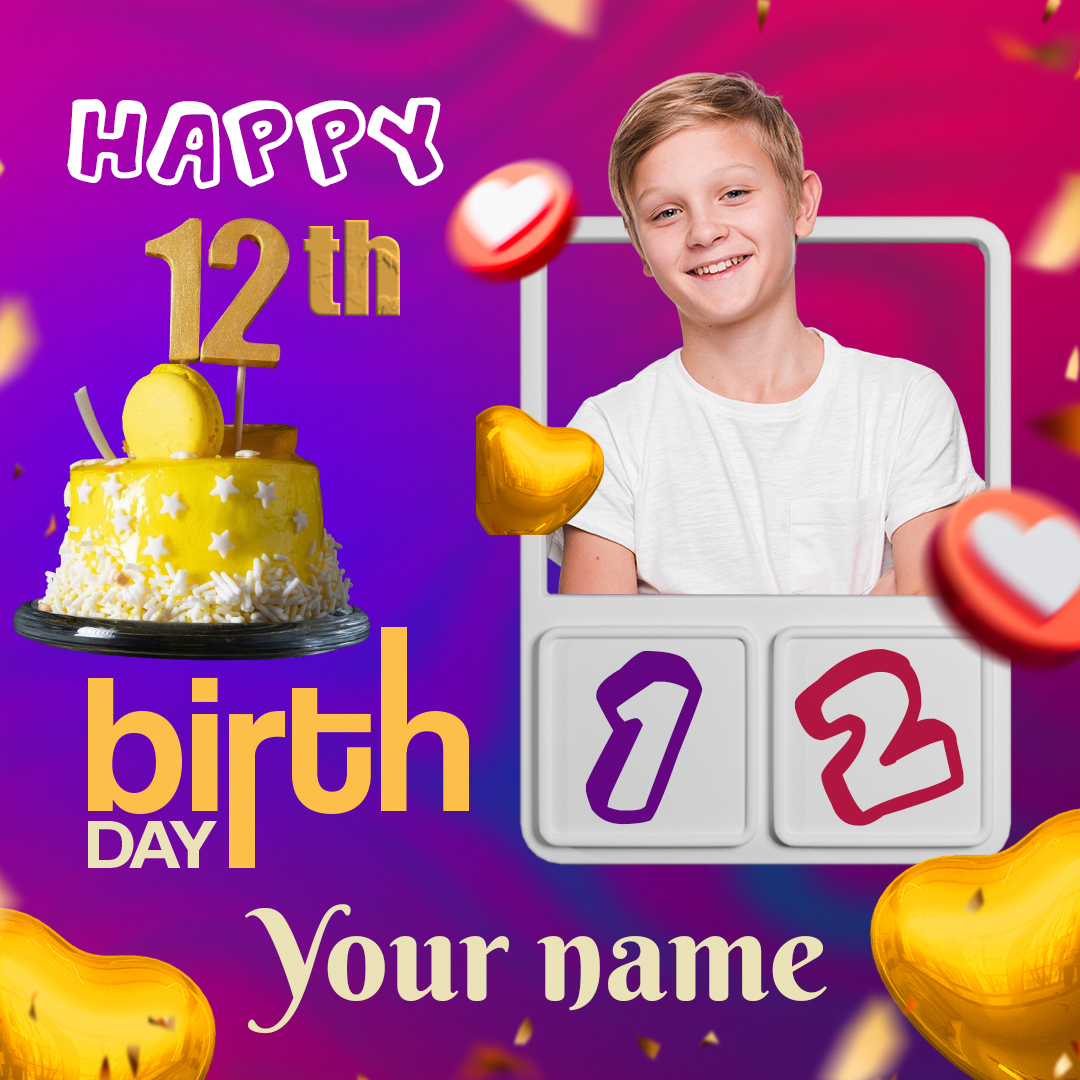 12th Birthday Cake Topper With Name And Photo Edit