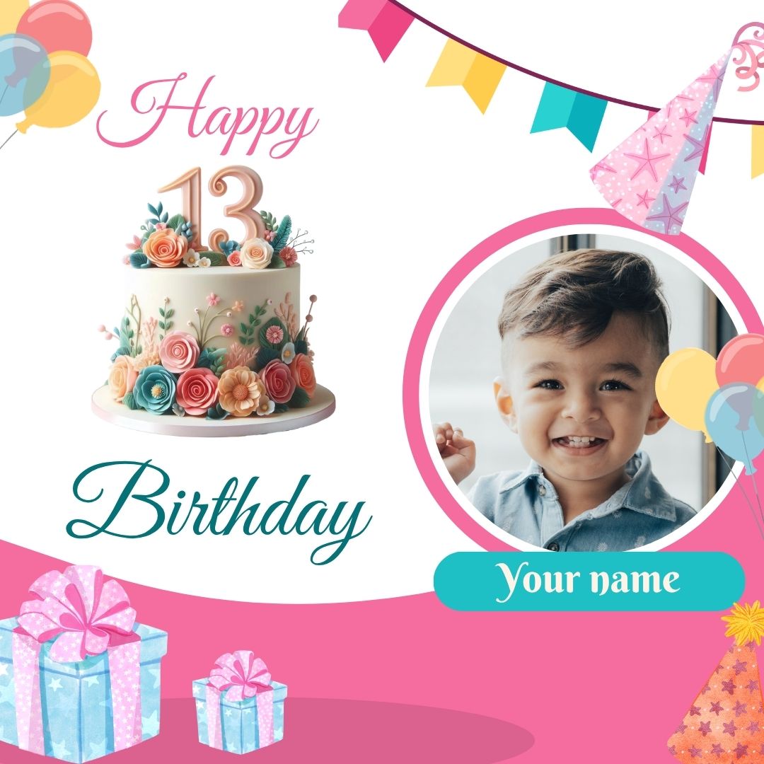 Free 13th Birthday Cake Topper With Name And Photo Edit Online