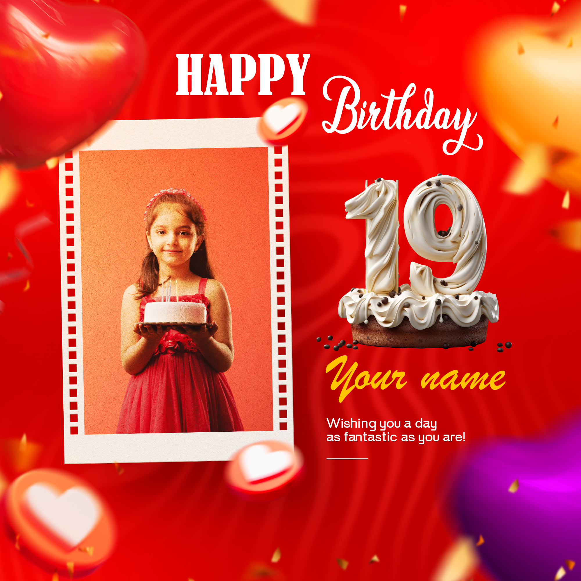 19th Birthday Cake Topper Design With Name And Picture