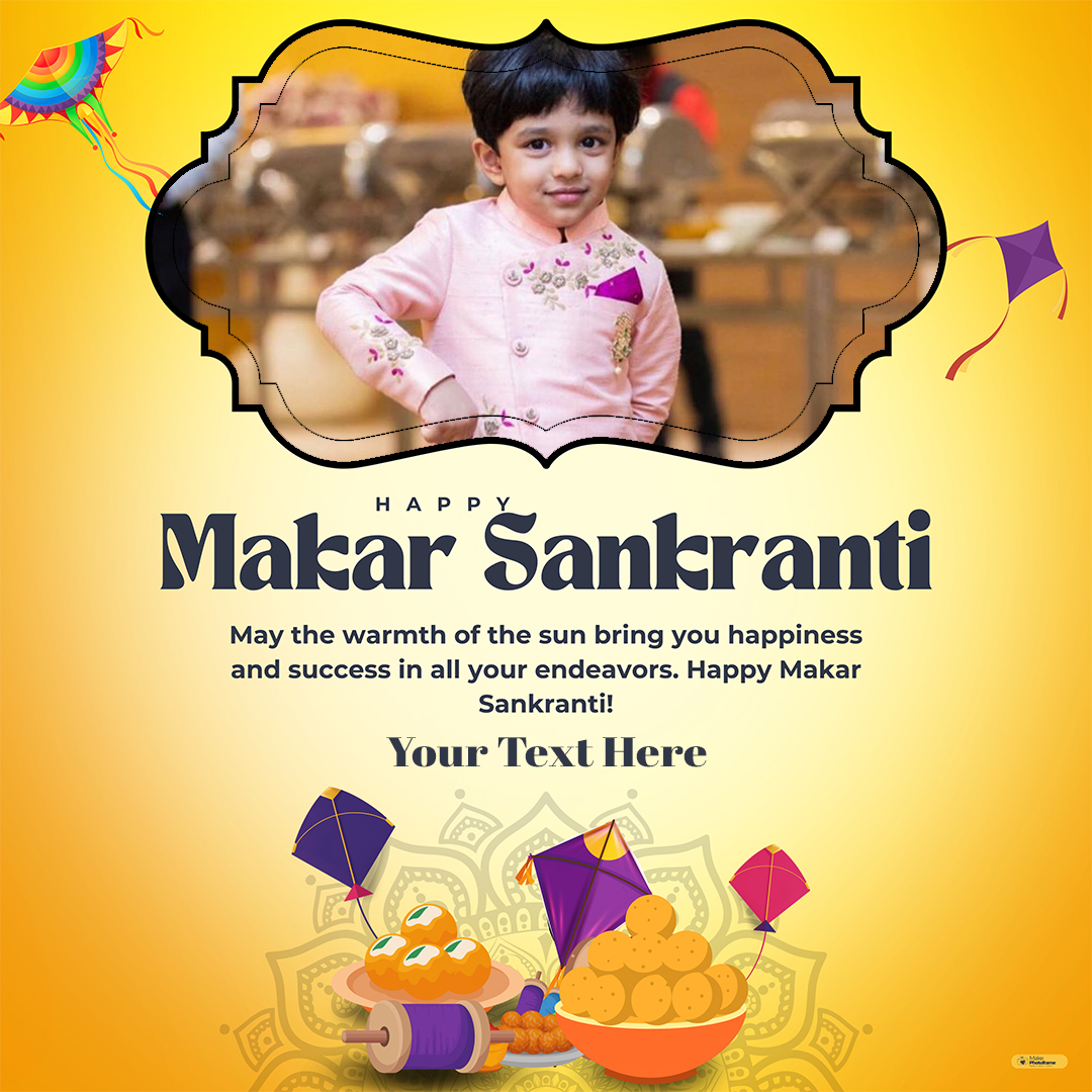 Happy Makar Sankranti Kite Theme Photo Frame With Name