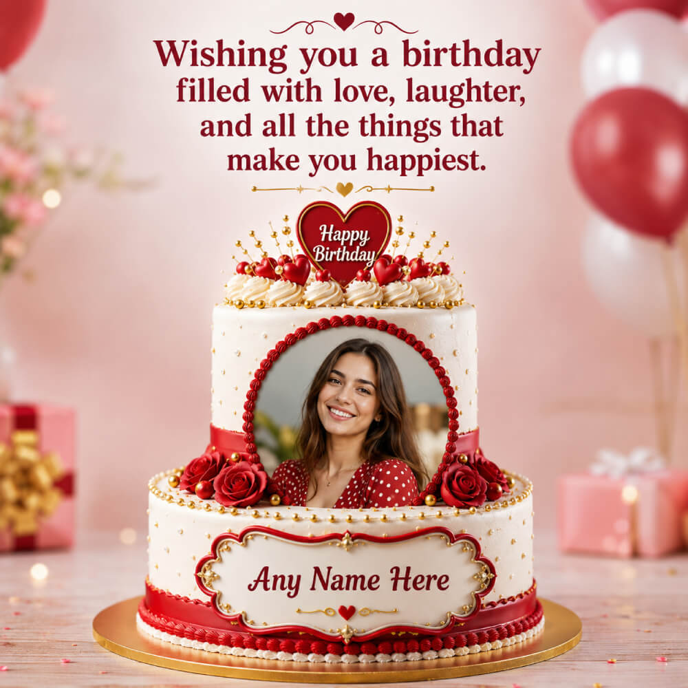 Custom AI Birthday Cake With Name And Photo Frame