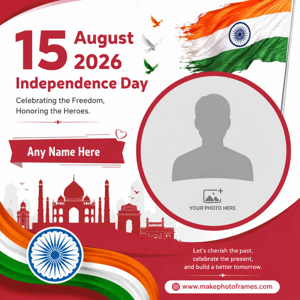 Free AI Independence Day 15 August 2026 Photo Frame With Name