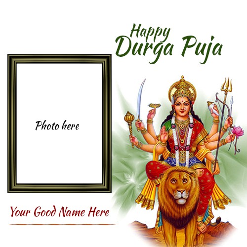 Write Name On Happy Durga Puja 2025 Photo Frame