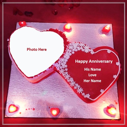 Make Name On Anniversary Cake With Couple Photo Frame