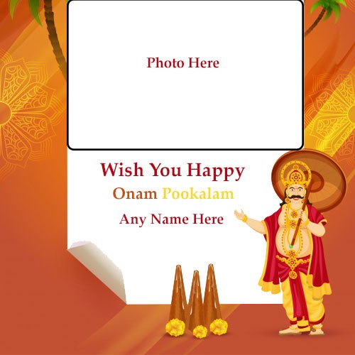 Happy Onam Pookalam 2025 Photo Frame With Name