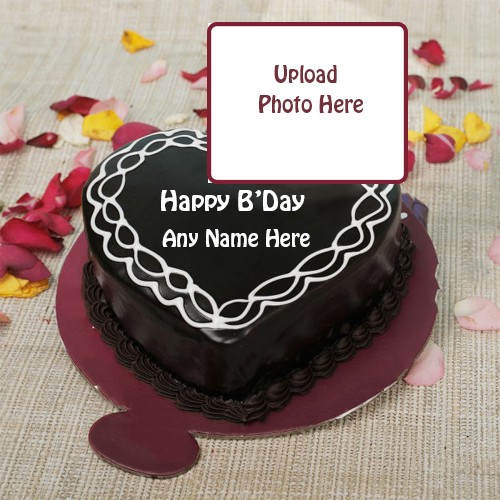 Advance Birthday Heart Shape Chocolate Cake Photo Frame With Name