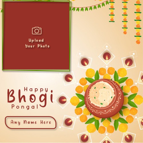 Happy Bhogi Pongal 2025 Wishes Photo Frame With Name