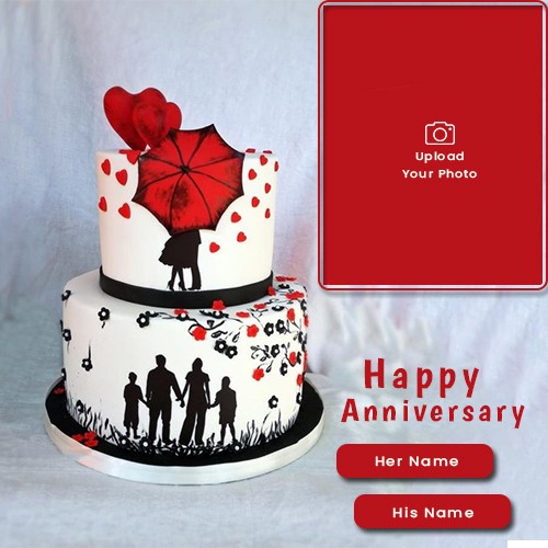 Romantic Anniversary Cake With Name And Photo Edit