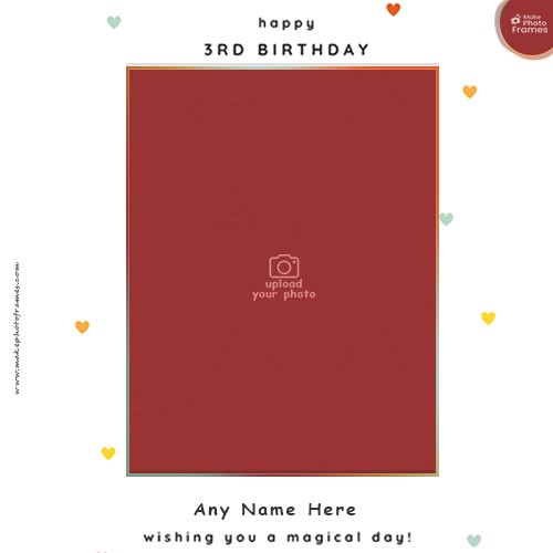 Write Your Name On Happy 3rd Birthday Card Photo Message