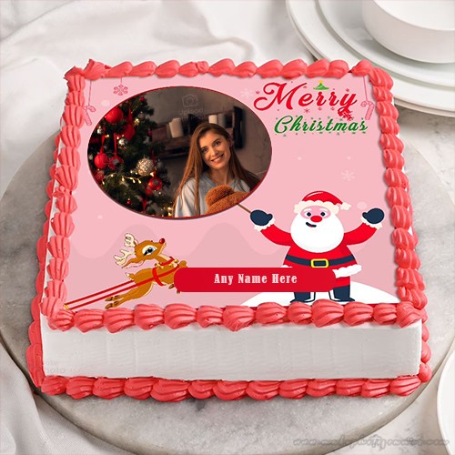 Merry Christmas Wishes On Birthday Cake With Photo And Name