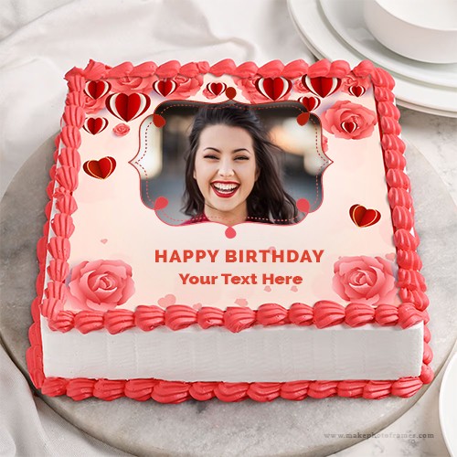 Write Name On Happy Birthday Rose Cake With Photo