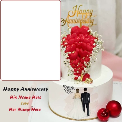 Anniversary Cake With Couple Name And Photo And Name