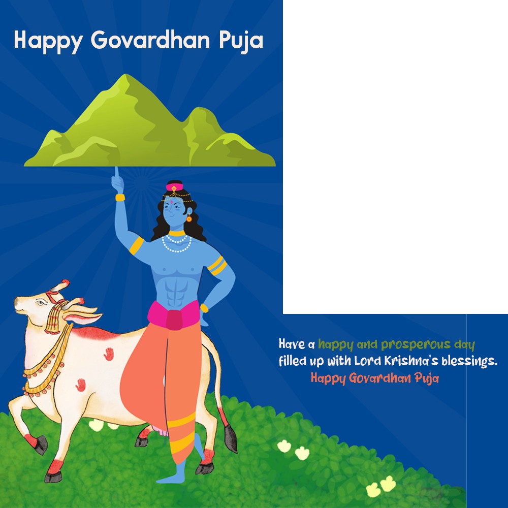 Govardhan Puja 2025 Wishes Greeting Card Picture With Photo Frame Download