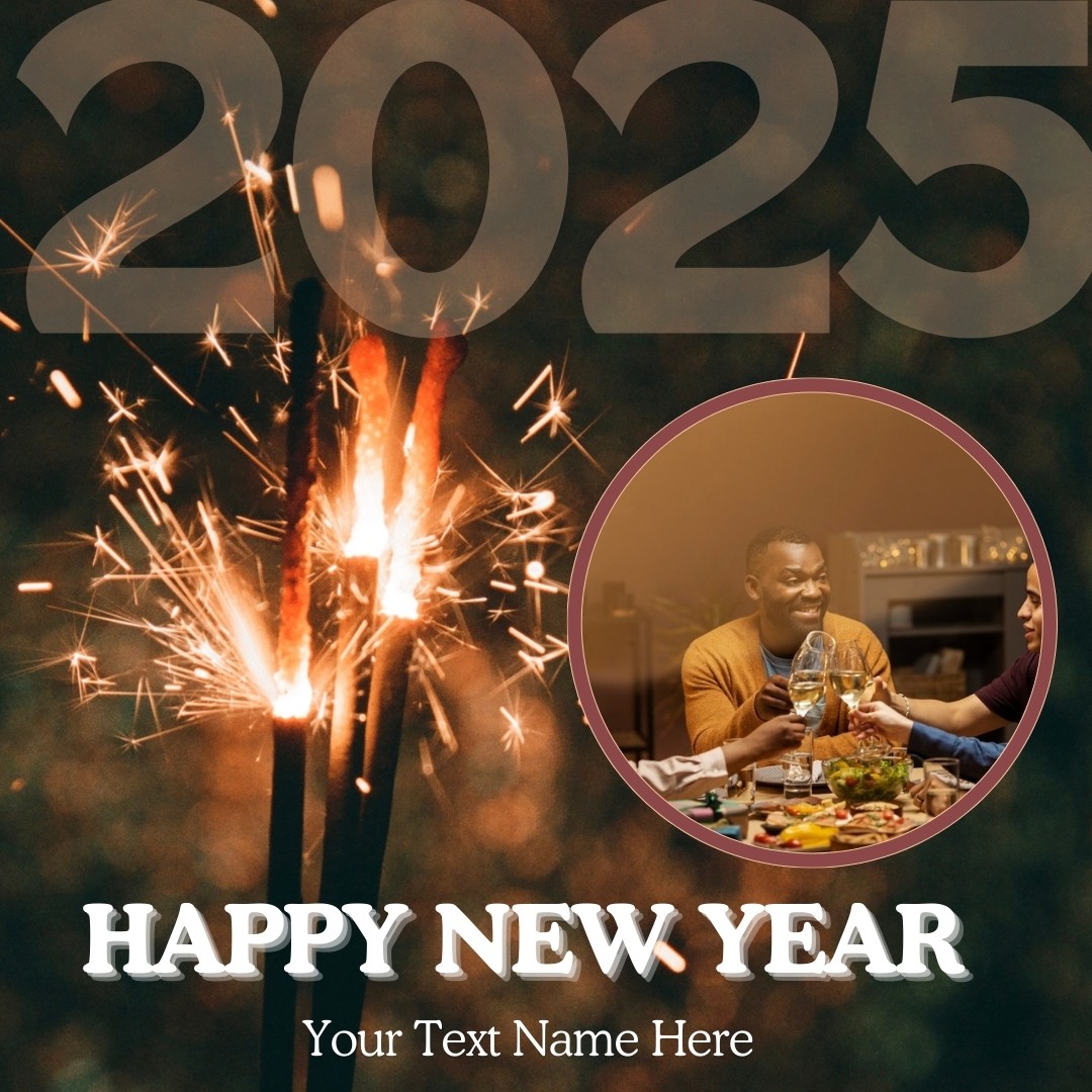 Create 2025 New Year Photo Greeting Cards Maker With Name Insert Online