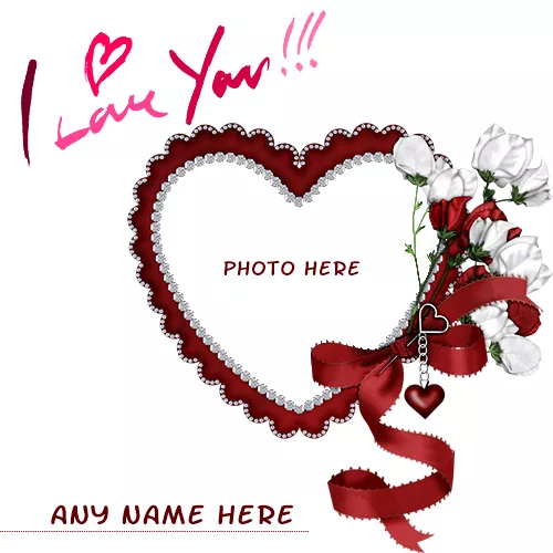 write name on i love u heart photo with white rose