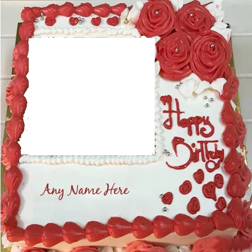 Rose Birthday Wishes Cake With Name And Photo Frame
