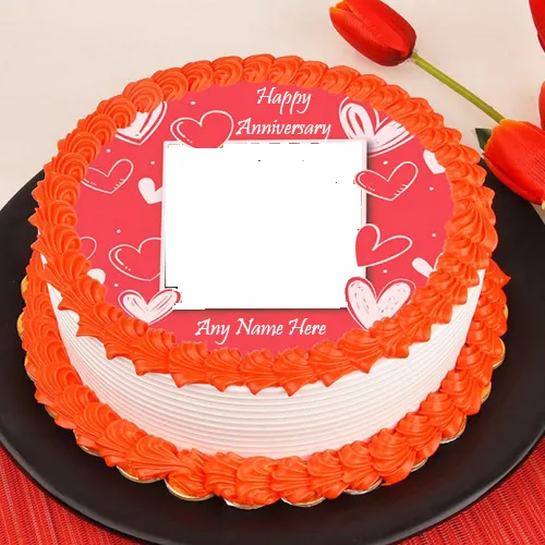 Love Background Anniversary Cake With Name And Photo