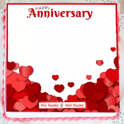 Love Anniversary Cake Photo Frame With Name