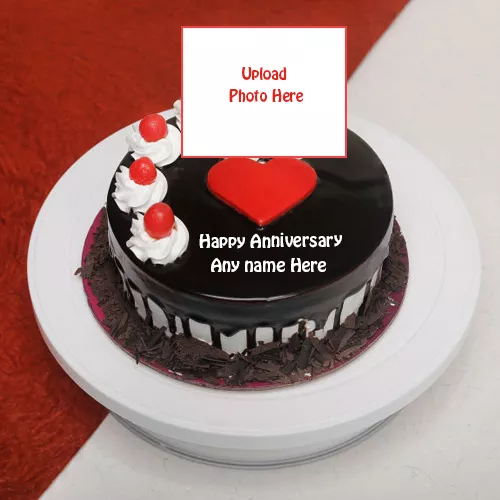Write Name On Chocolate Heart Anniversary Cake With Photo