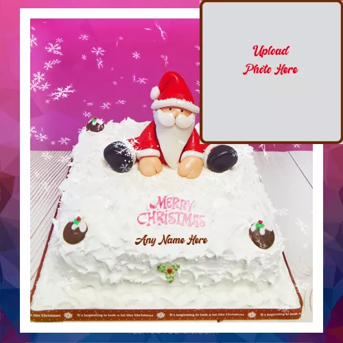 Write Name on Santa Claus Christmas Tree Cake Photo
