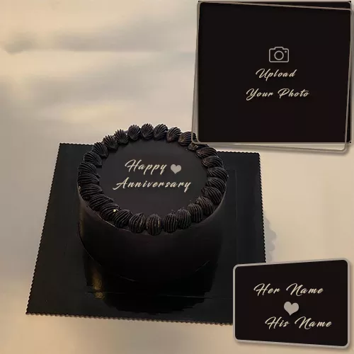 Make Name On Marriage Anniversary Chocolate Cake With Photo Frame