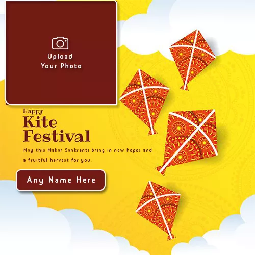 Makar Sankranti Kite Flying Festival Photo Frame With Name