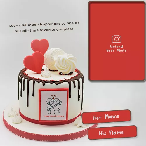 Create Name And Photo On Double Heart Anniversary Cake