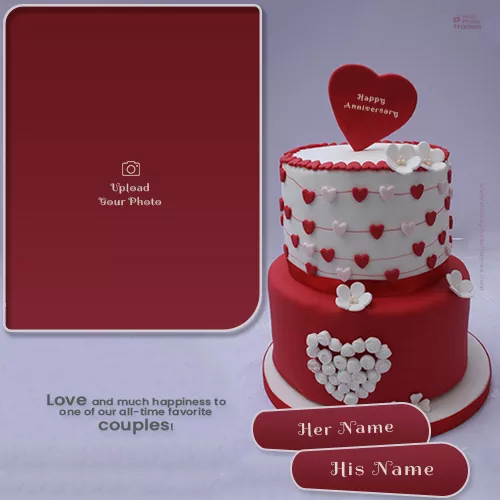 Marriage Day Cake With Name And Photo In Heart