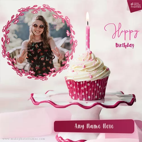 Birthday Cupcake With Name And Photo Editor Online