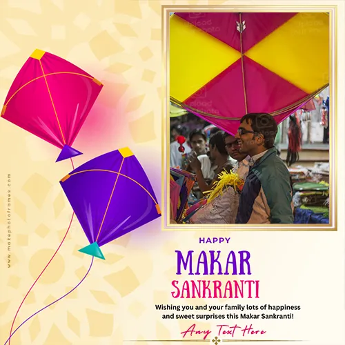 Happy Makar Sankranti 2023 Card Photo Frame With Name