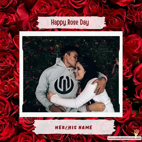 Name On Rose Day Photo Frame With Red Roses