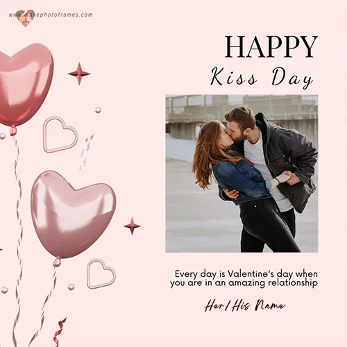 Stylish Kiss Day Photo Frame With Name Editor