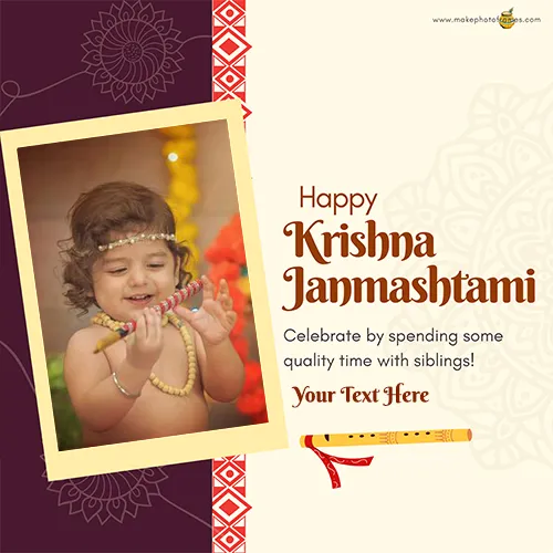 Krishna Janmashtami 2023 Card With Name And Photo Frame Editing