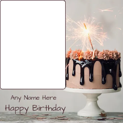 Dark Chocolate Cream Birthday Cake With Name And Photo