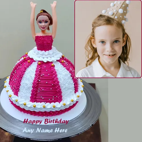 Barbie Doll Girl Birthday Cake With Name And Photo