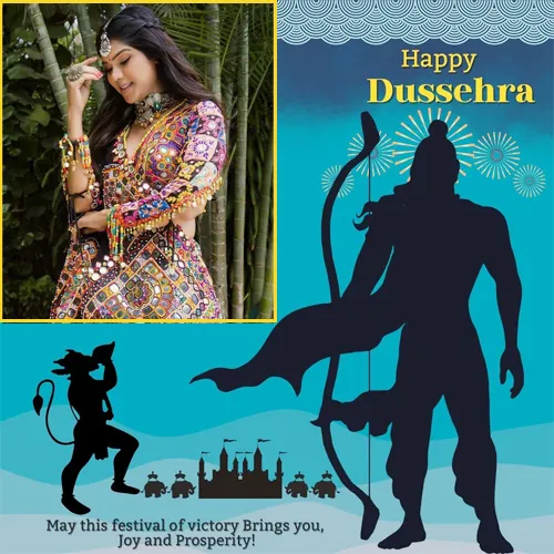 Dussehra And Vijayadashami 2023 Wishes Card With Photo Frame Edit