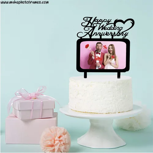 Happy Wedding Anniversary Cake Topper With Photo Frame