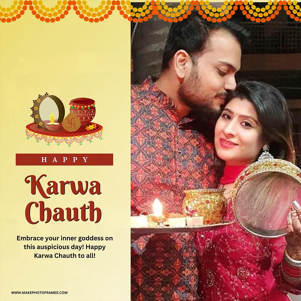 Happy Karwa Chauth Photo Frame With Couple Photo
