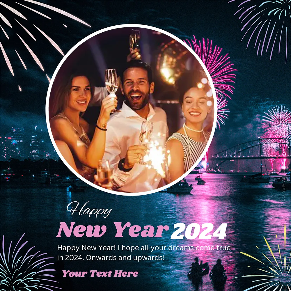 Create 2024 New Year Photo Greeting Cards Maker With Name Insert Online