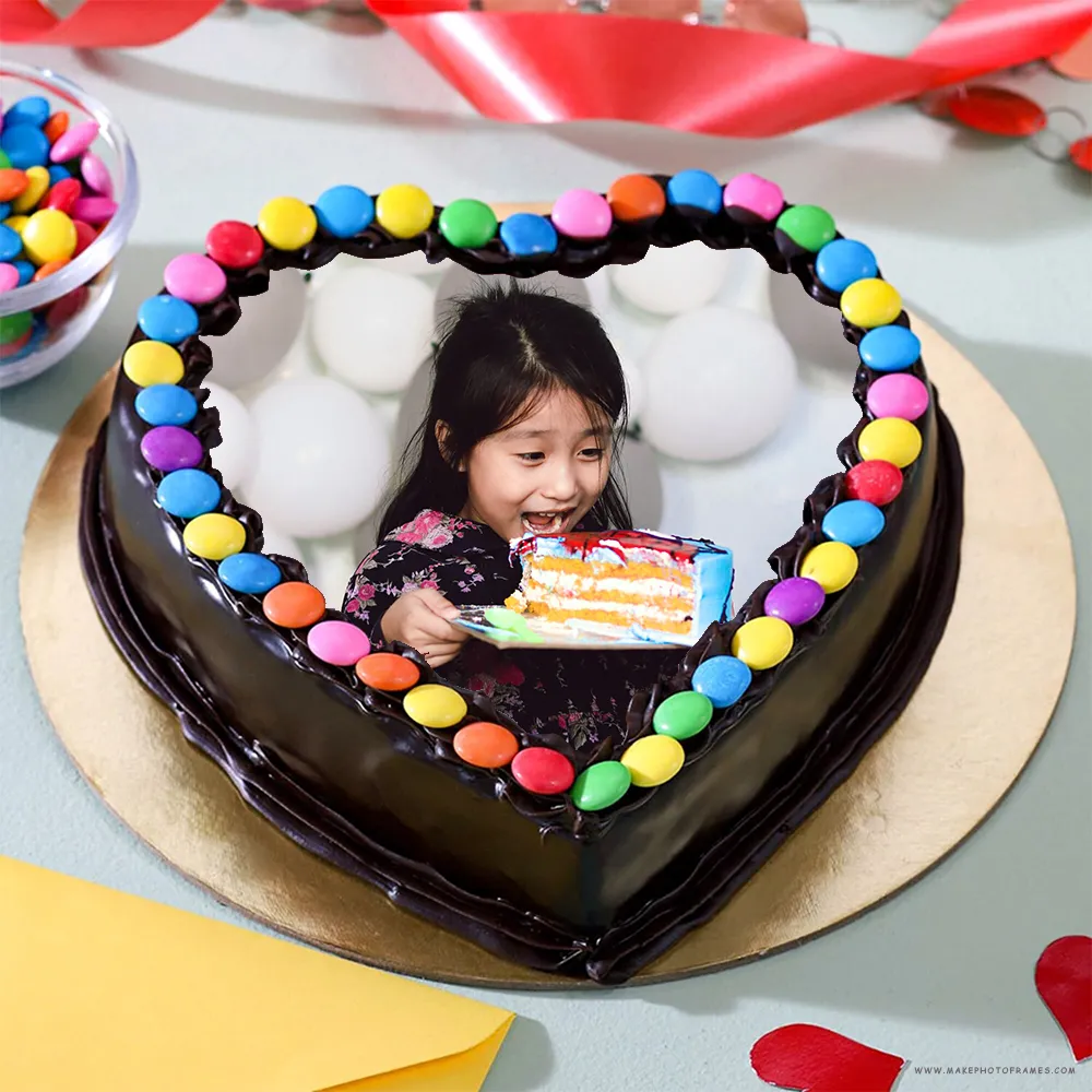 Delicious Custom Heart Shape Birthday Cake With Photo