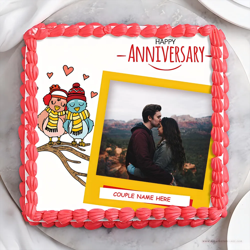 Anniversary Cake Photo Customization With Couple Name